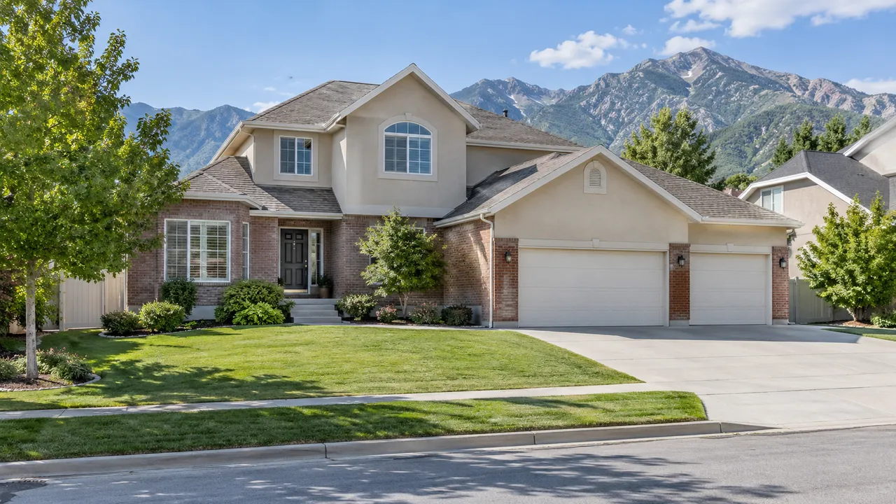 Illustration of a two-story home with a mountain backdrop